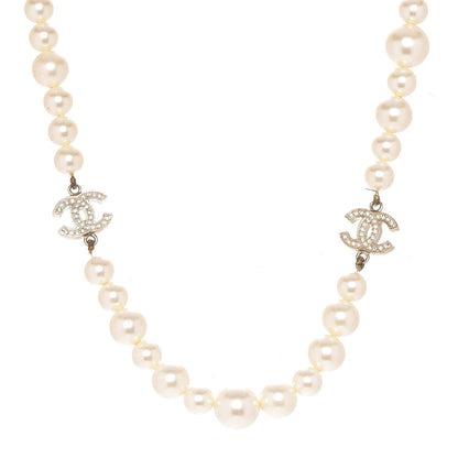 Chanel Crystal Pearl CC Short Necklace Gold 1 of 6
