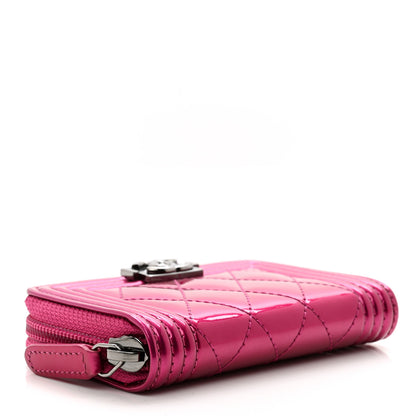 Chanel Metallic Patent Quilted Zip Around Boy Coin Purse Wallet Fuchsia 4 of 8