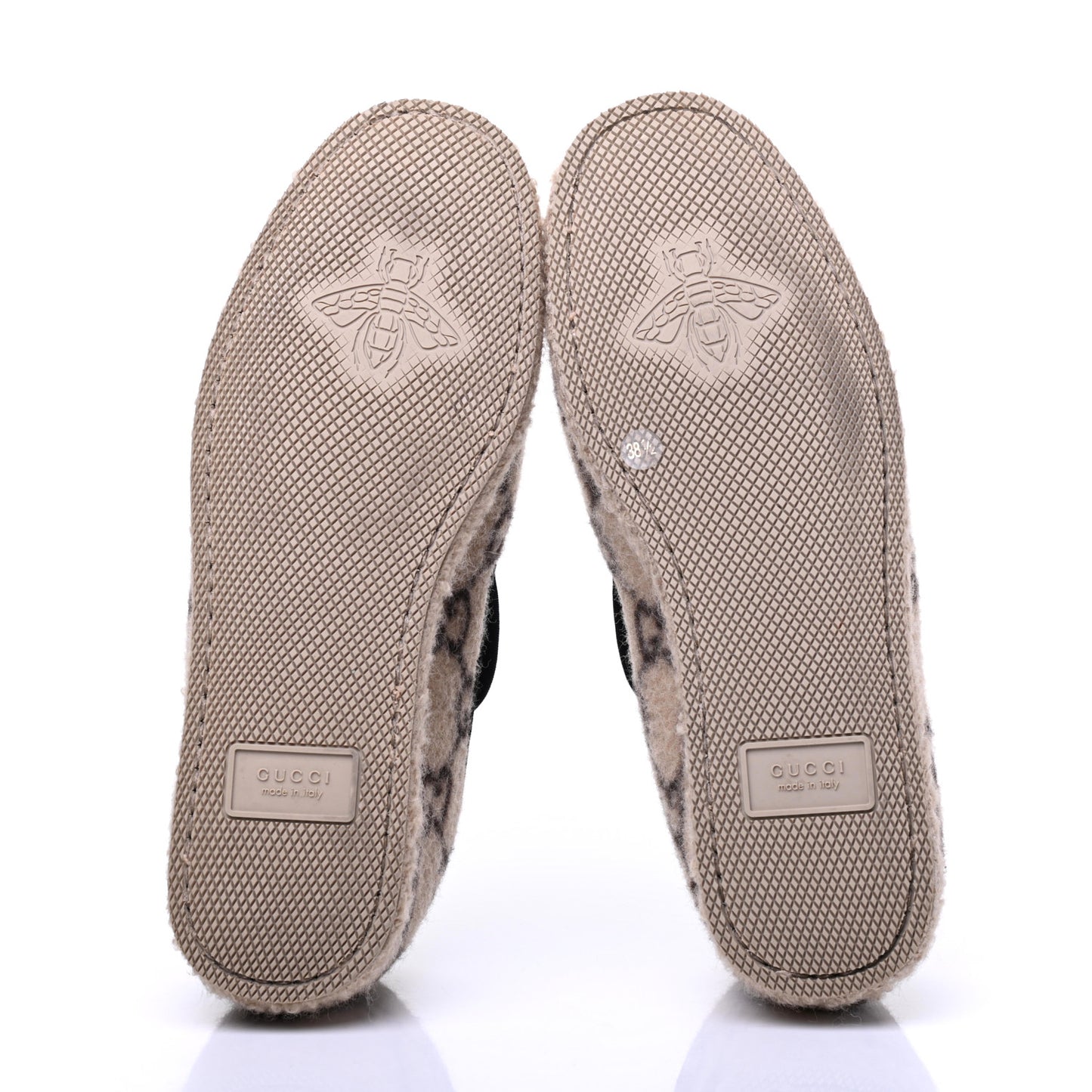 Covered Wool GG Monogram Womens Fria Horsebit Loafers 38.5 Beige Ebony Black Butterscotch