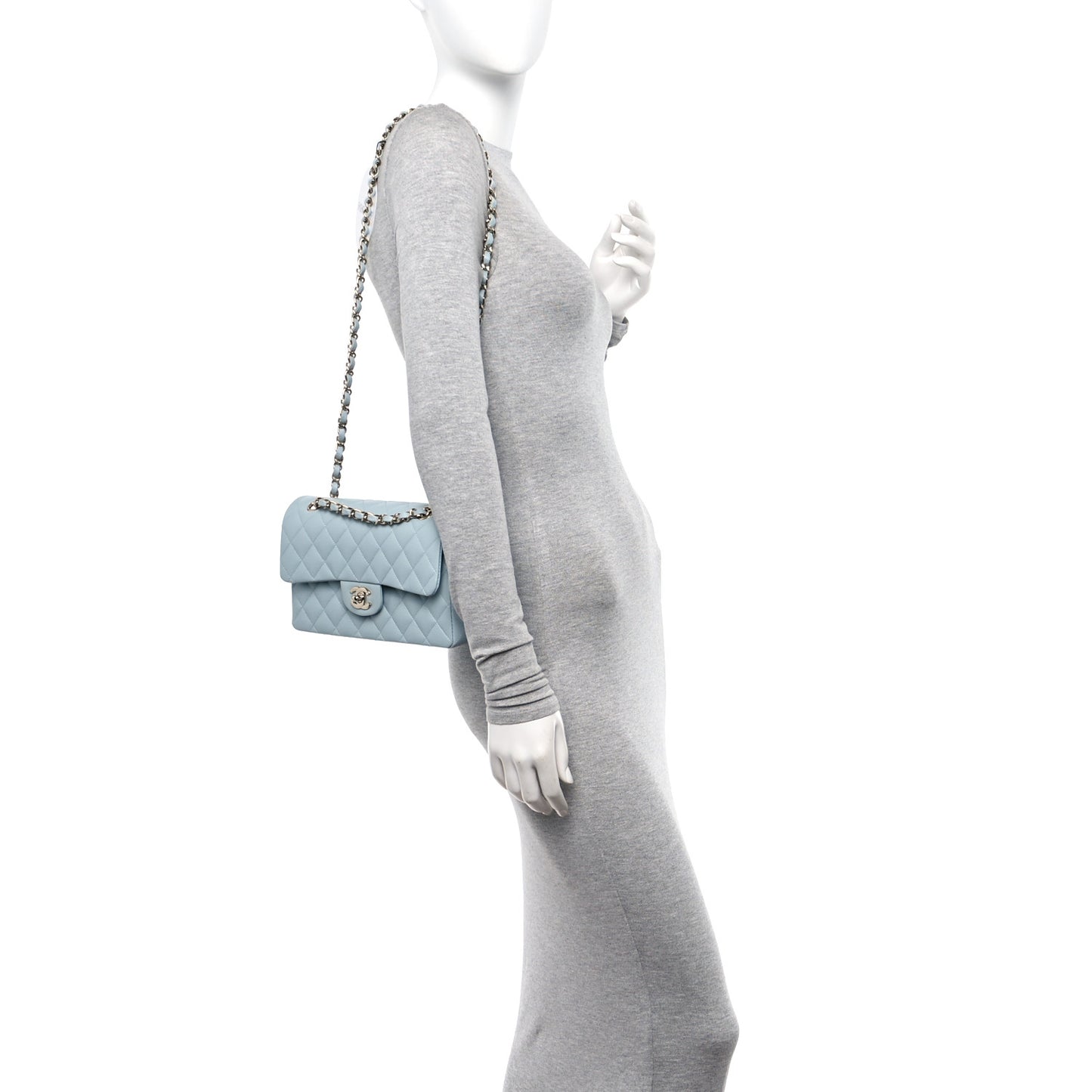 Caviar Quilted Small Double Flap Light Blue