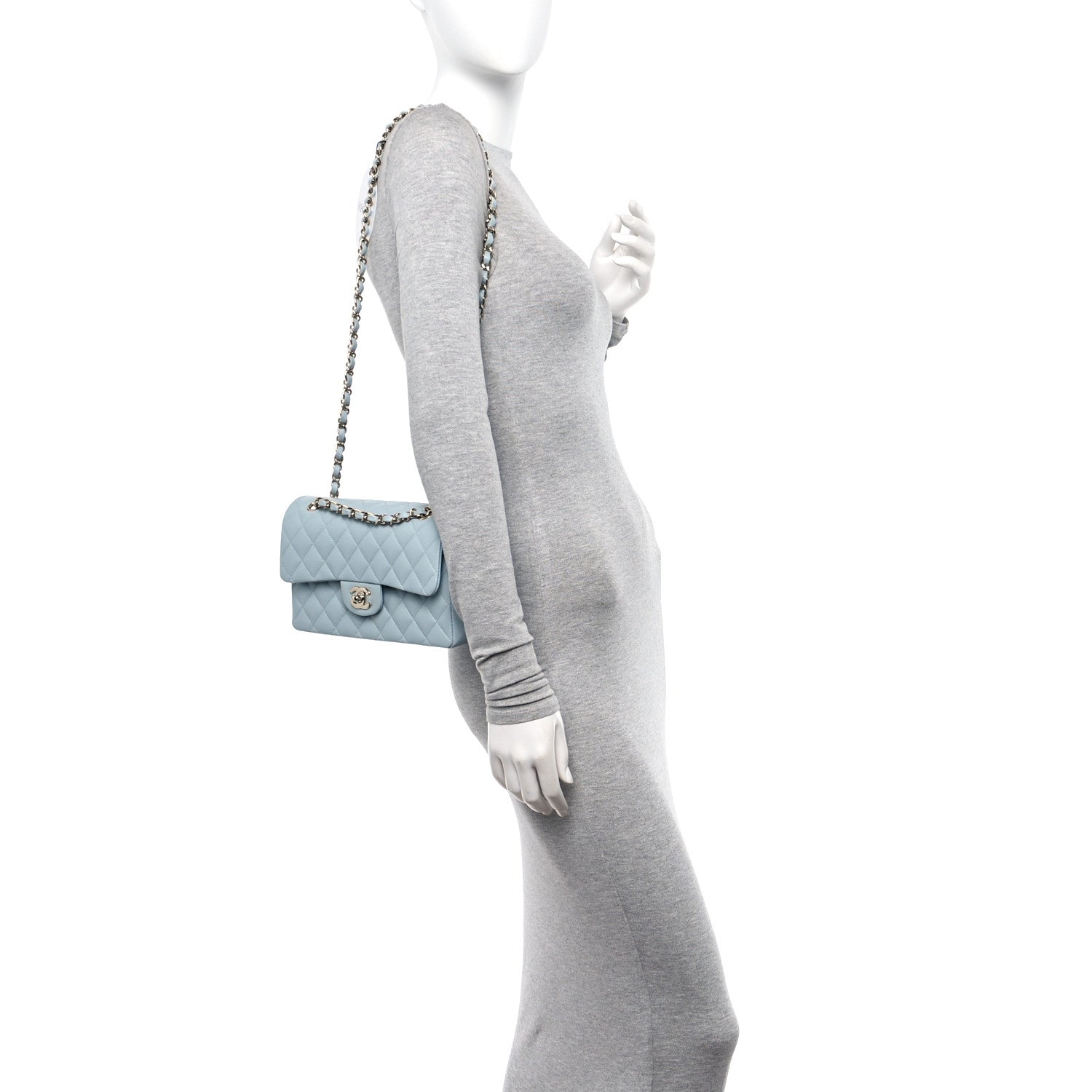 Chanel Caviar Quilted Small Double Flap Light Blue 2 of 12