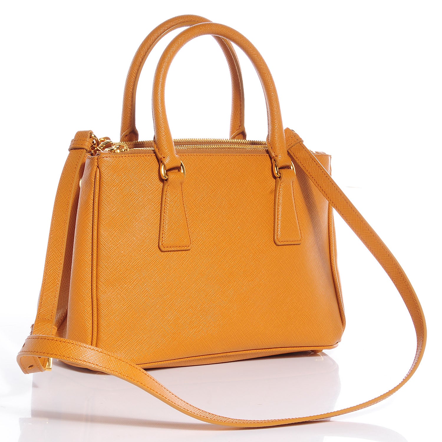 Prada Saffiano Lux Mini Double Zip Tote Ocra 3 of 10