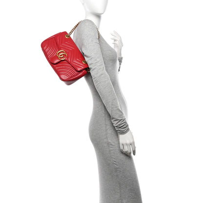 Gucci Calfskin Matelasse Small GG Marmont Shoulder Bag Hibiscus Red 2 of 11