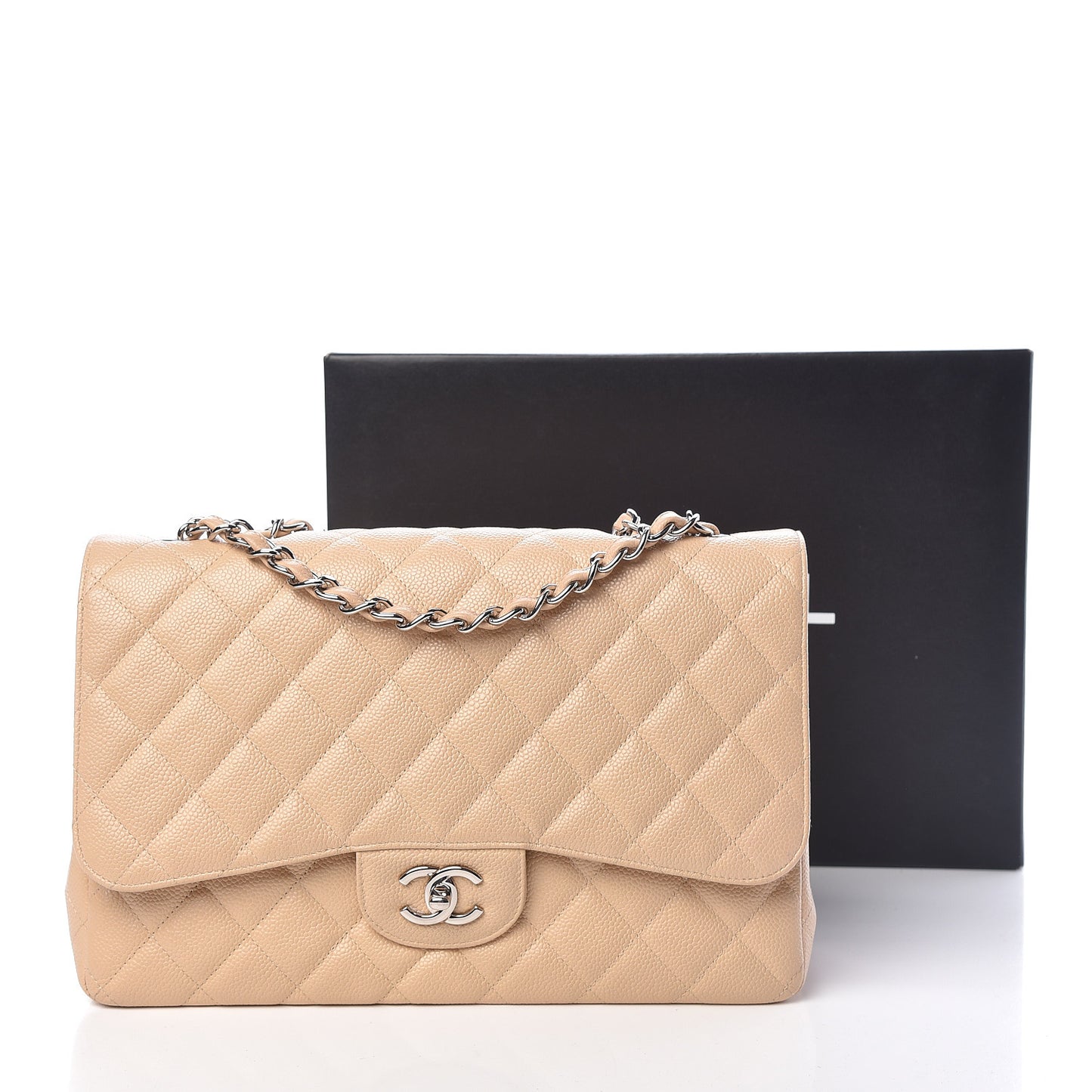 Caviar Quilted Jumbo Single Flap Beige Clair