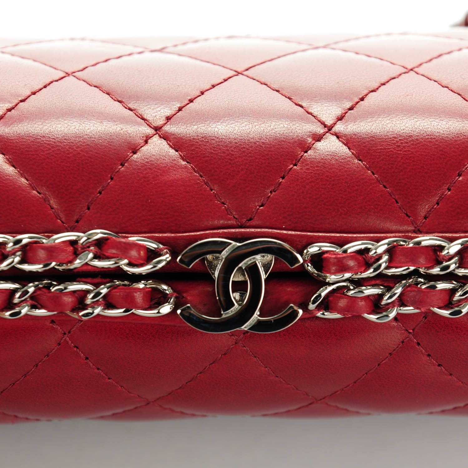 Chanel Lambskin Quilted Chain Around Clutch Red 5 of 8