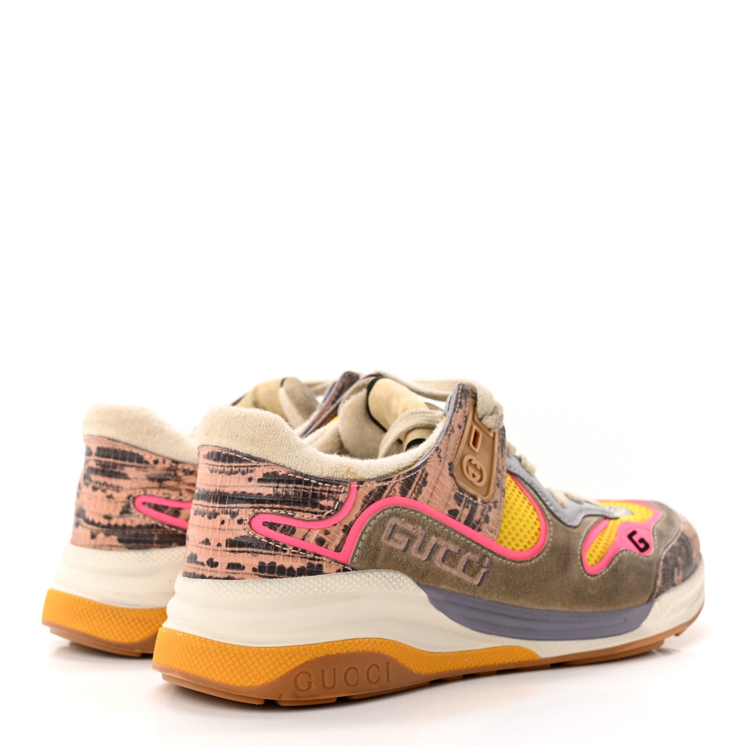 Gucci Suede Calfskin Tejus Printed Womens Ultrapace Sneakers 37 Pink Silver Oatmeal Yolk 4 of 14