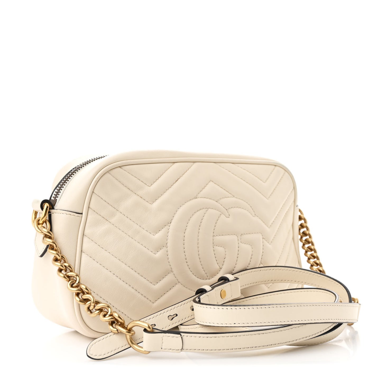 Calfskin Matelasse Small GG Marmont Chain Shoulder Bag White