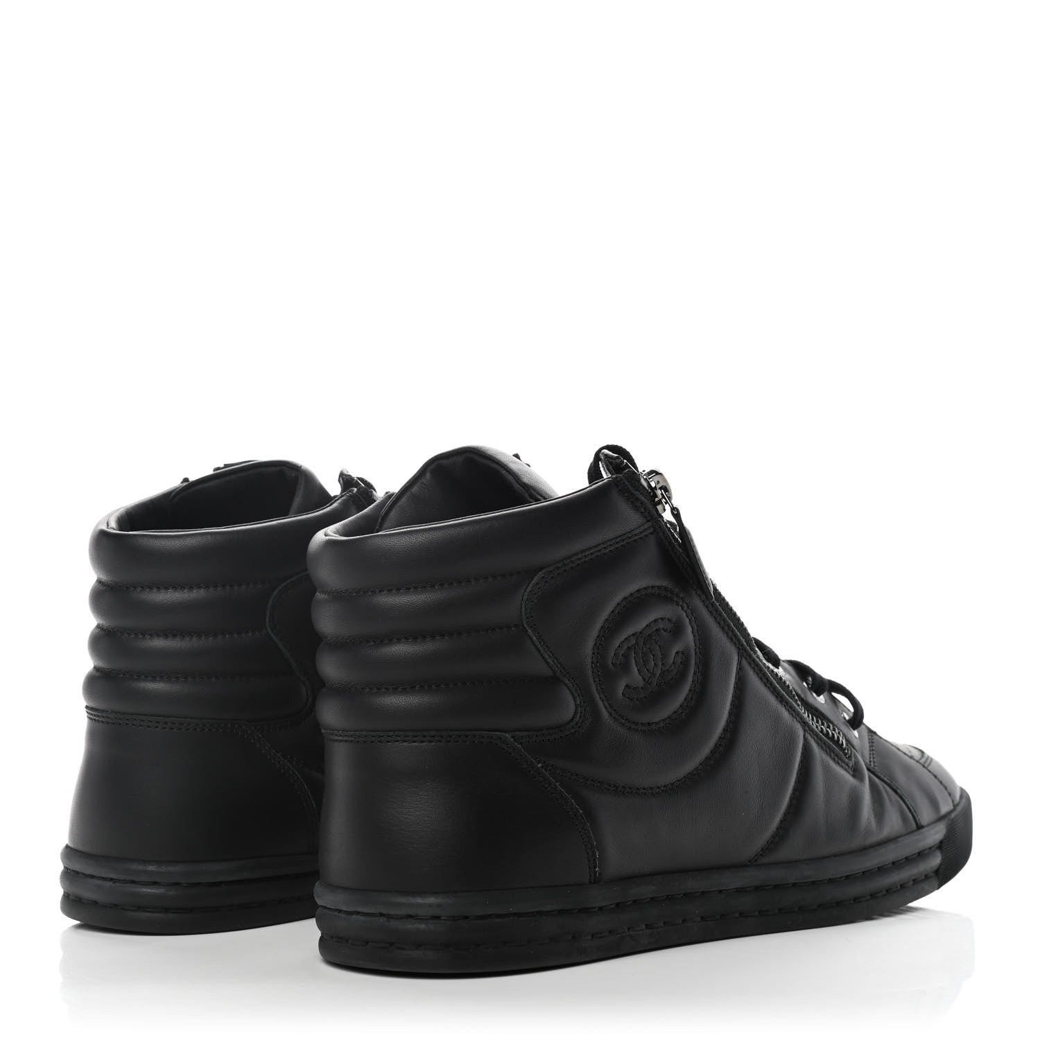 Chanel Calfskin Mens High Top CC Sneakers 41 Black 4 of 9