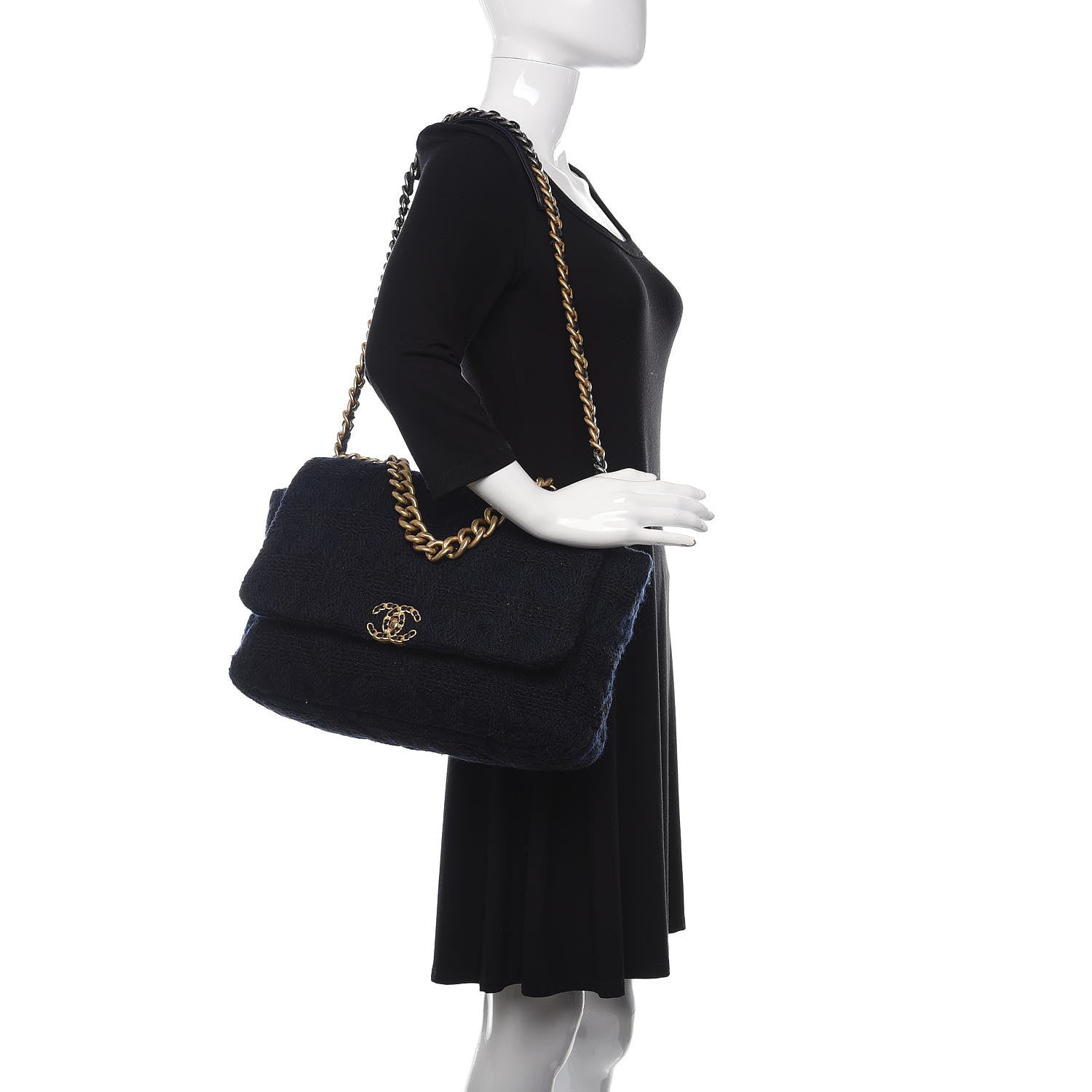 Chanel Tweed Maxi Chanel 19 Flap Navy 2 of 9