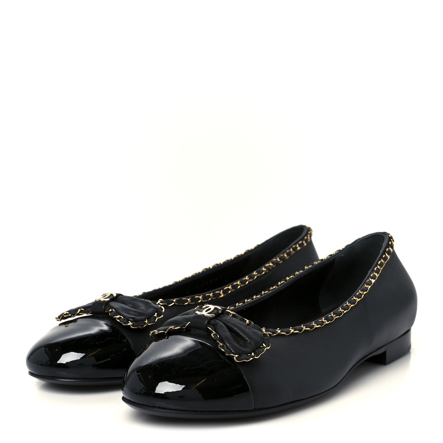 Chanel Lambskin Patent Cap Toe Chain Around Ballerina Flats 39.5 Black 4 of 10