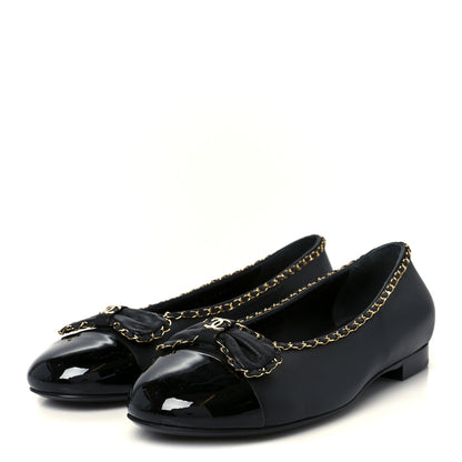 Chanel Lambskin Patent Cap Toe Chain Around Ballerina Flats 39.5 Black 4 of 10