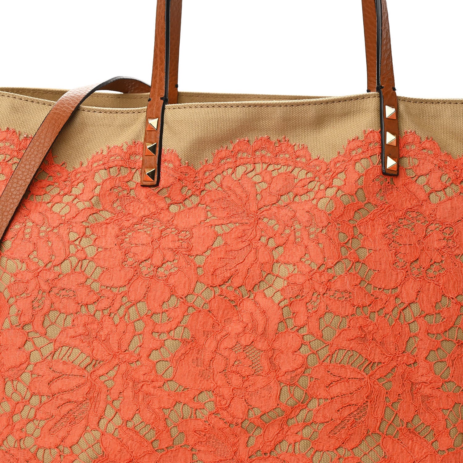 Valentino Garavani Canvas Glam Lace Reversible Tote Orange 6 of 9