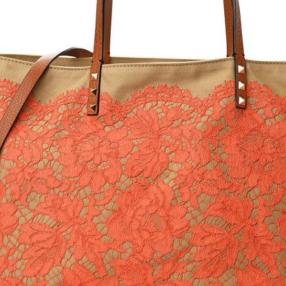 Valentino Garavani Canvas Glam Lace Reversible Tote Orange 6 of 9