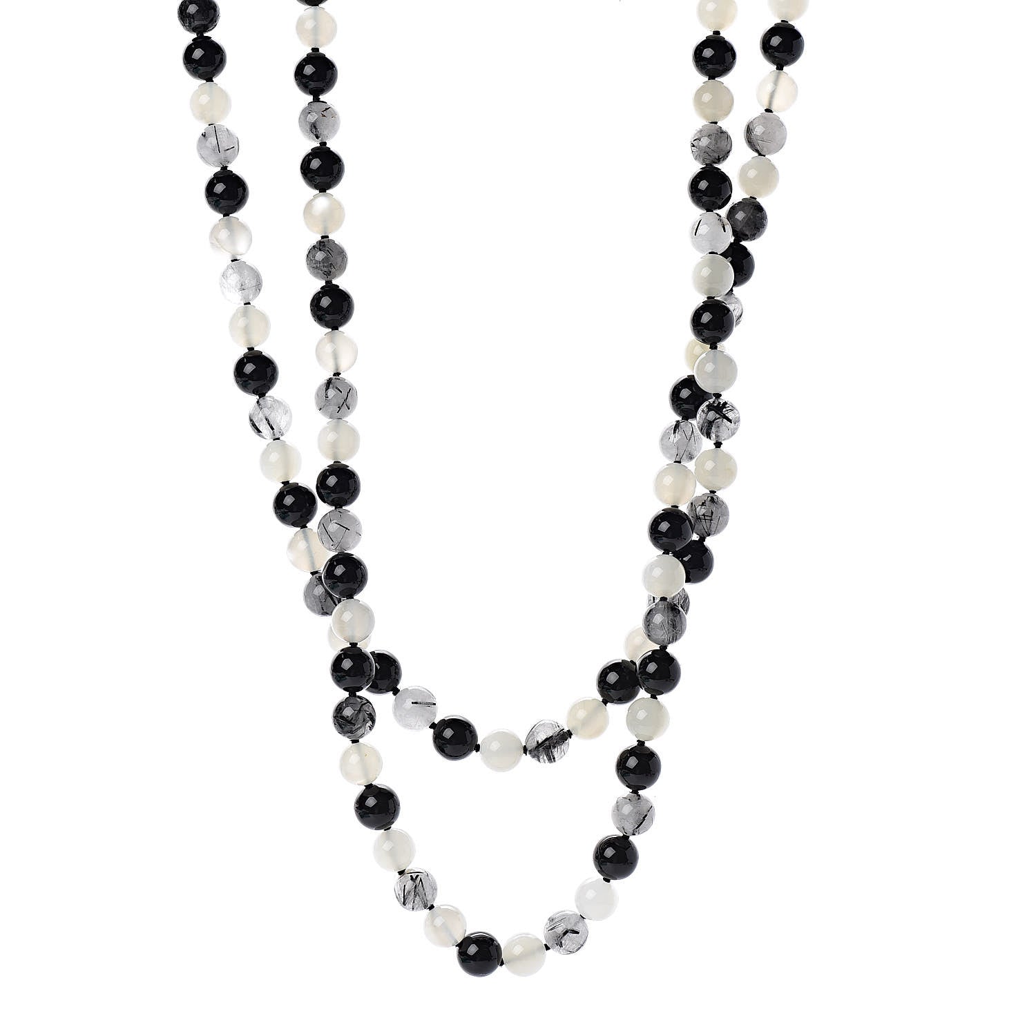 Tiffany Sterling Silver Black Onyx Tourmalinated Quartz Moonstone Bead Necklace 60" 1 of 5