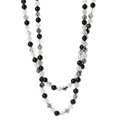 Tiffany Sterling Silver Black Onyx Tourmalinated Quartz Moonstone Bead Necklace 60" 1 of 5