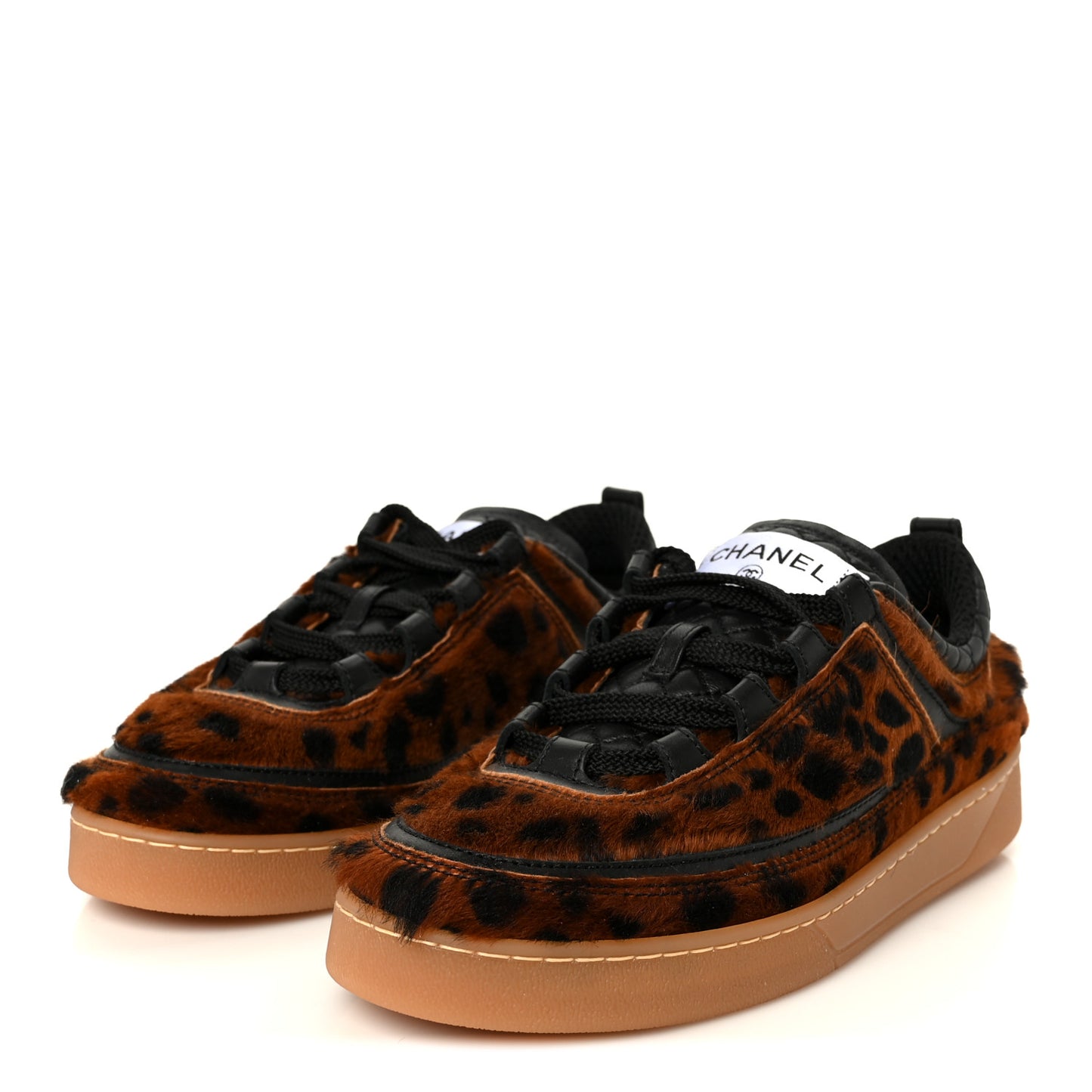 Lambskin Cheetah Print Quilted Sneakers 37 Brown Black