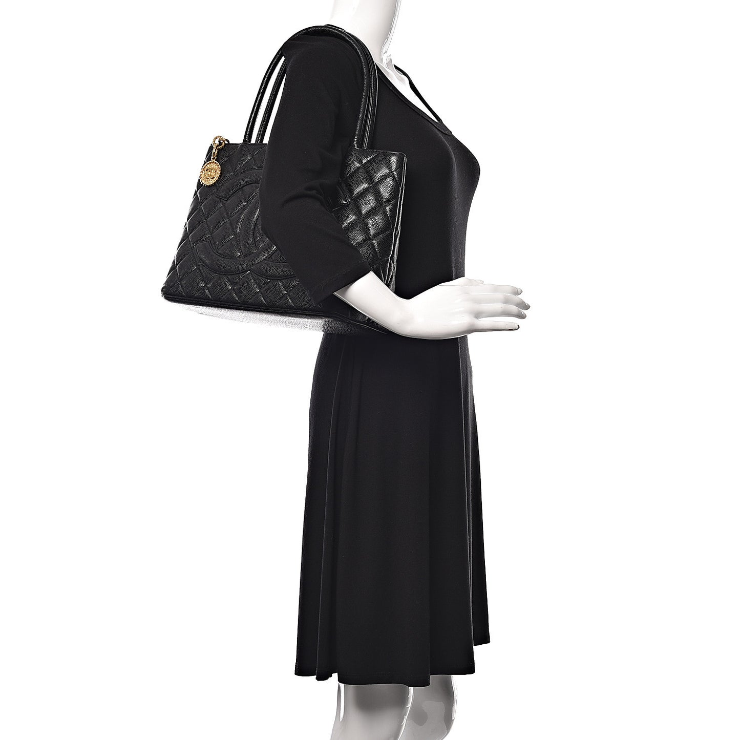 Caviar Quilted Medallion Tote Black