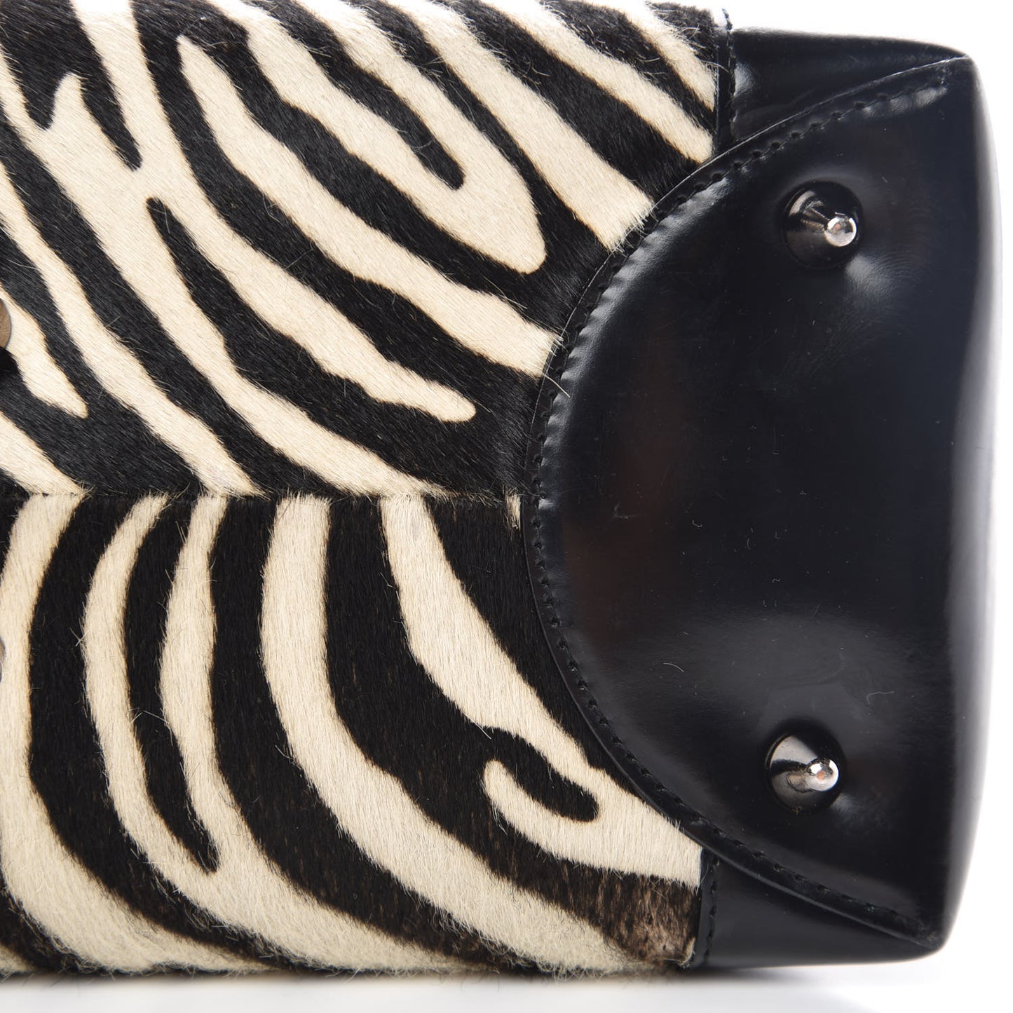 Vintage Patent Pony Hair Zebra Print Medium Lady Dior Black
