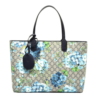 Gucci GG Supreme Monogram Blooms Medium Reversible Tote Beige Blue Navy 1 of 17