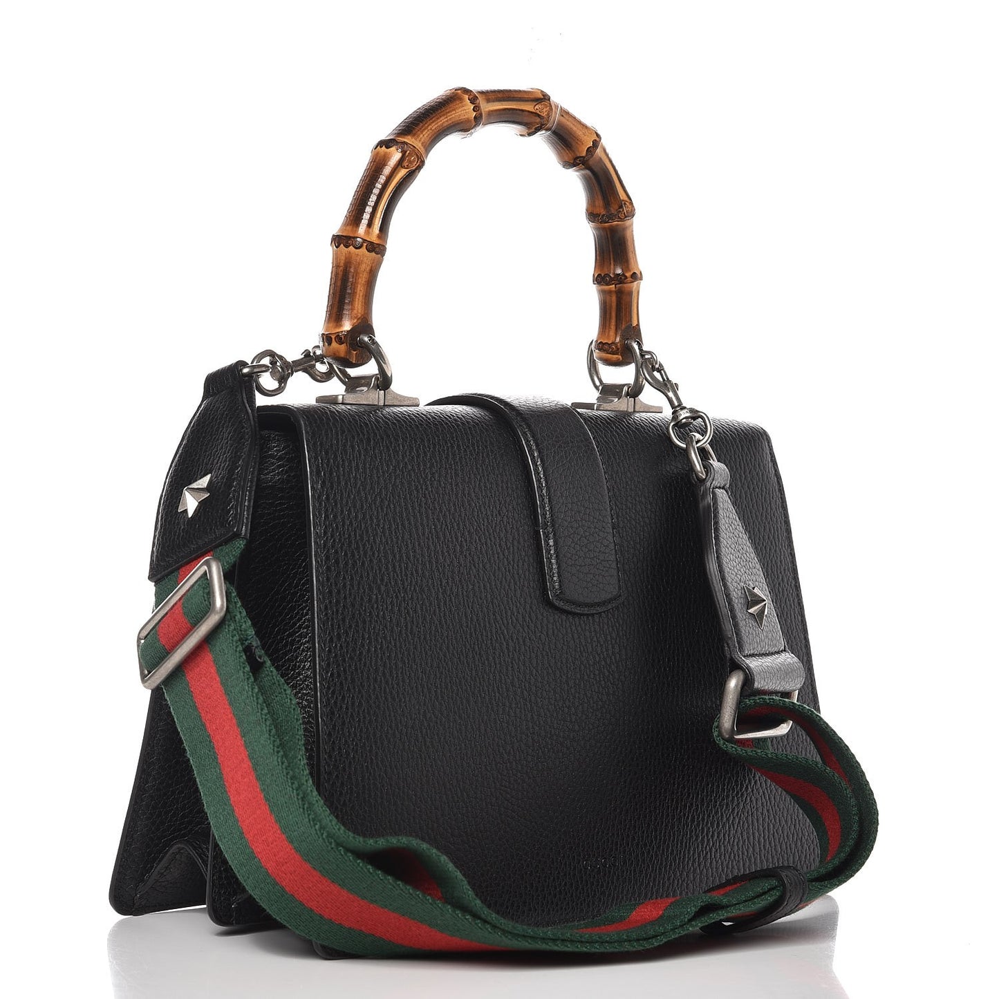 Dollar Calfskin Crystal Web Medium Dionysus Bamboo Top Handle Bag Black Black Diamond