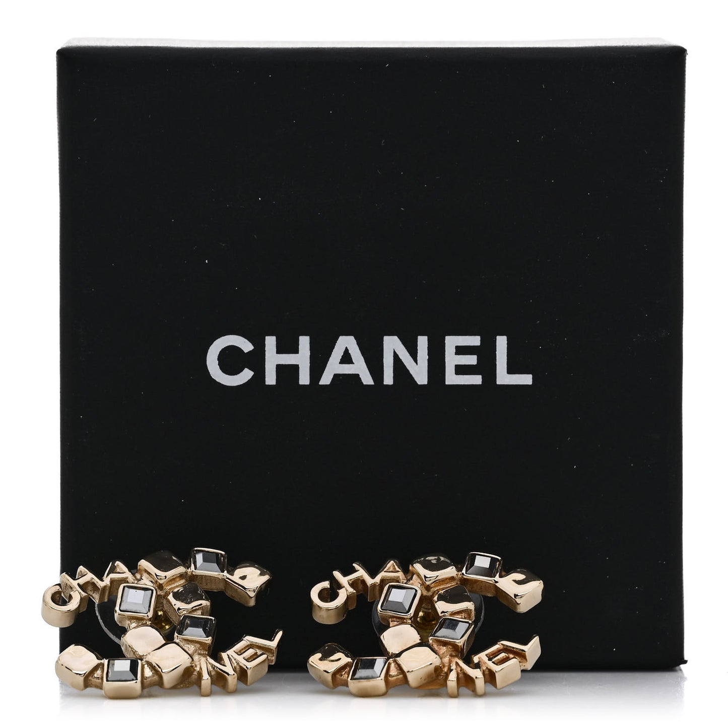 Baguette Crystal Logo CC Earrings Gold
