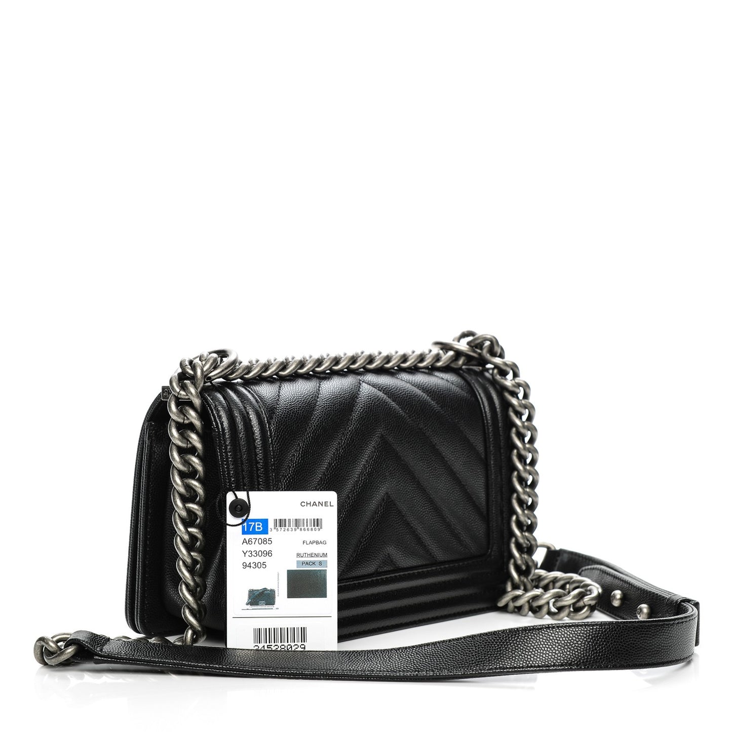 Caviar Chevron Quilted Small Boy Flap Black
