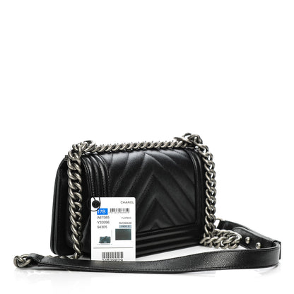 Chanel Caviar Chevron Quilted Small Boy Flap Black 3 of 7
