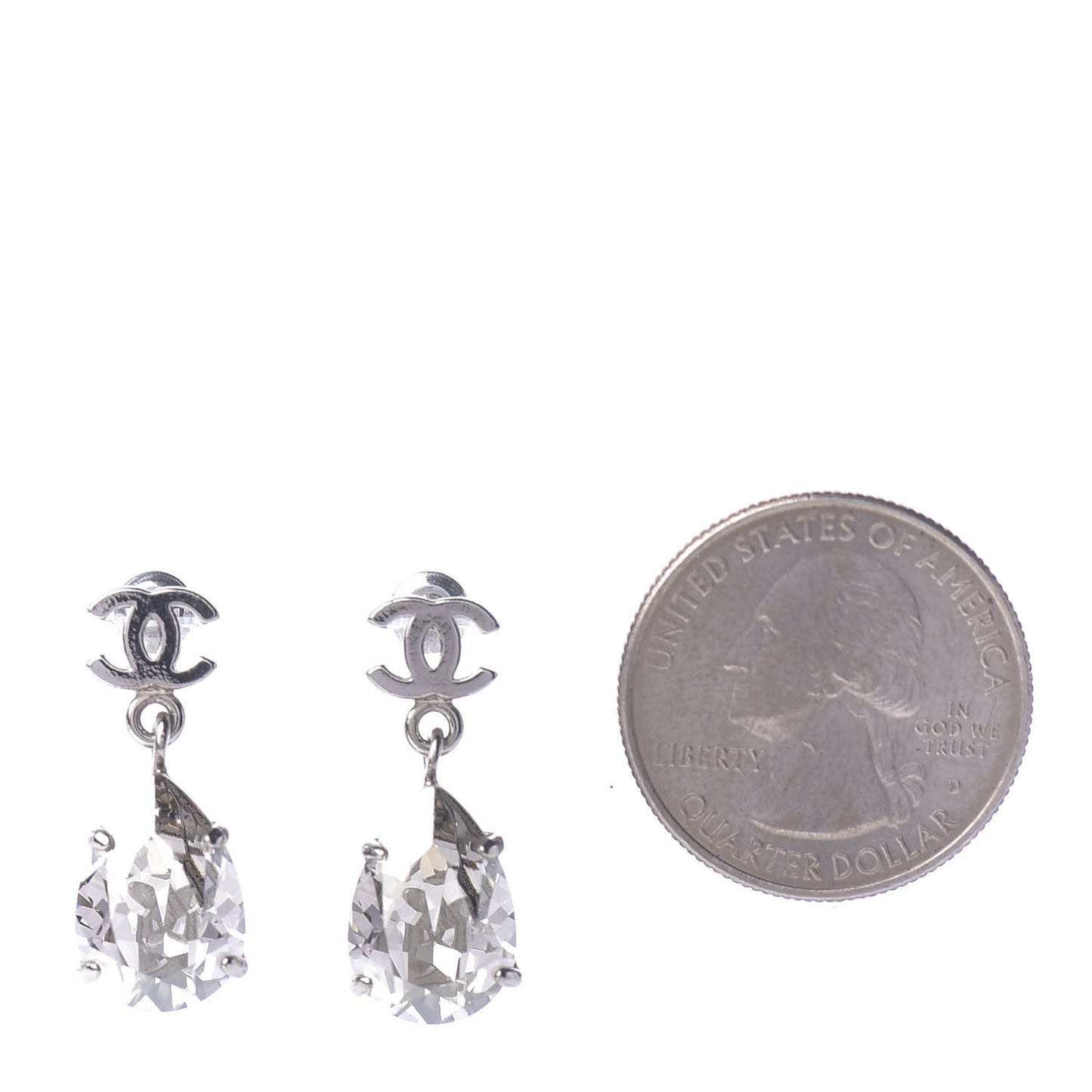 Crystal CC Tear Drop Earrings Silver
