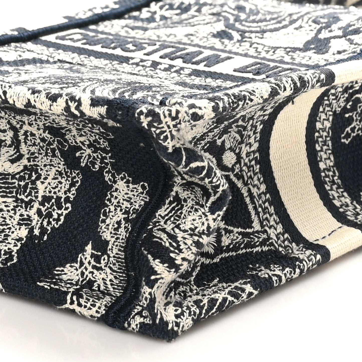 Canvas Toile de Jouy Reverse Embroidered Mini Book Tote Phone Bag Blue