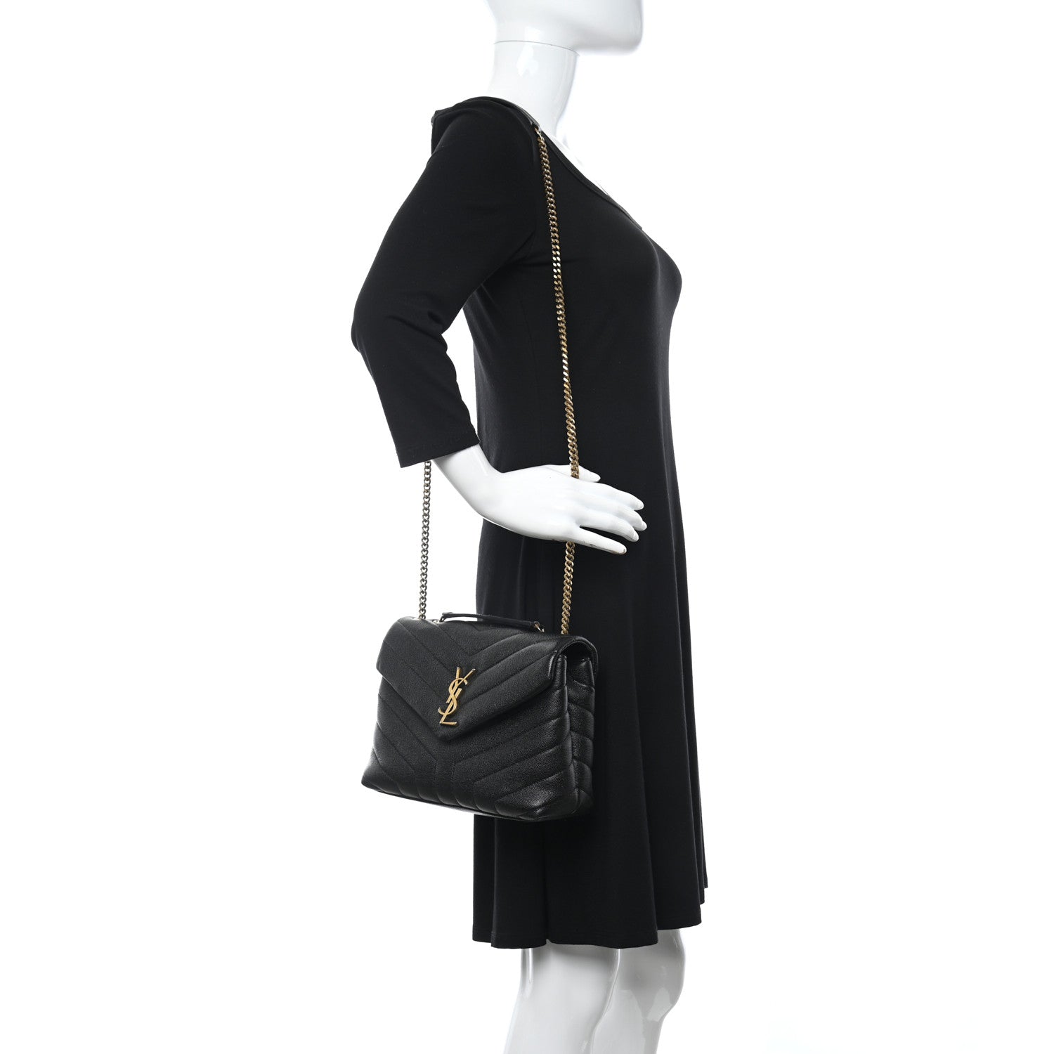 Saint Laurent Grain de Poudre Calfskin Y Quilted Monogram Small Loulou Chain Satchel Black 2 of 10