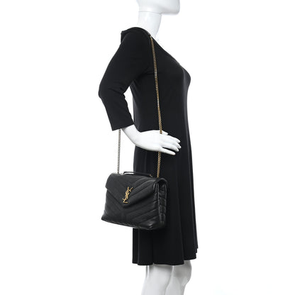 Saint Laurent Grain de Poudre Calfskin Y Quilted Monogram Small Loulou Chain Satchel Black 2 of 10