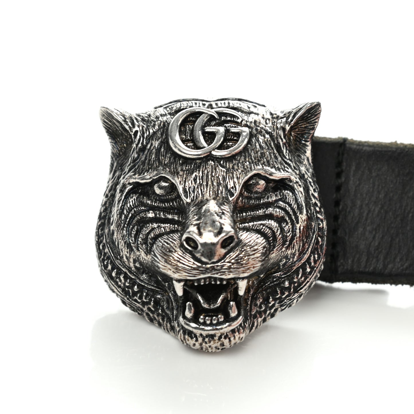 Calfskin Brass Feline Buckle Belt 95 38 Black