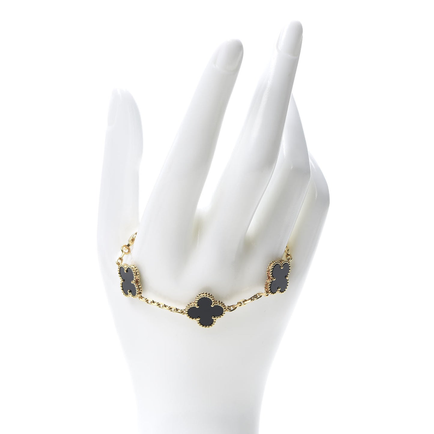 18K Yellow Gold Black Onyx 5 Motifs Vintage Alhambra Bracelet