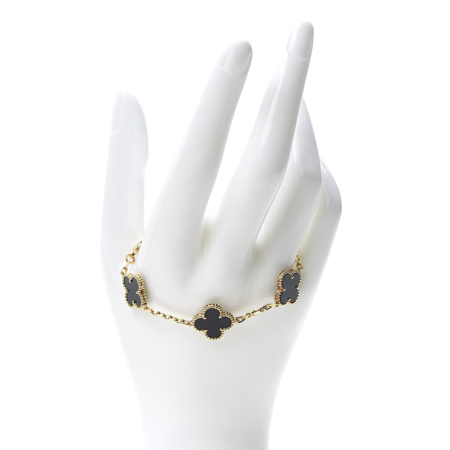 Van Cleef & Arpels 18K Yellow Gold Black Onyx 5 Motifs Vintage Alhambra Bracelet 2 of 7