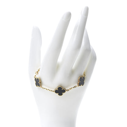 Van Cleef & Arpels 18K Yellow Gold Black Onyx 5 Motifs Vintage Alhambra Bracelet 2 of 7