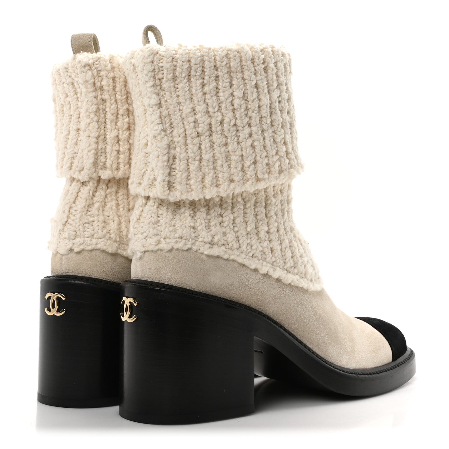 Suede Knit Boots 38.5 Ivory Light Gray Black