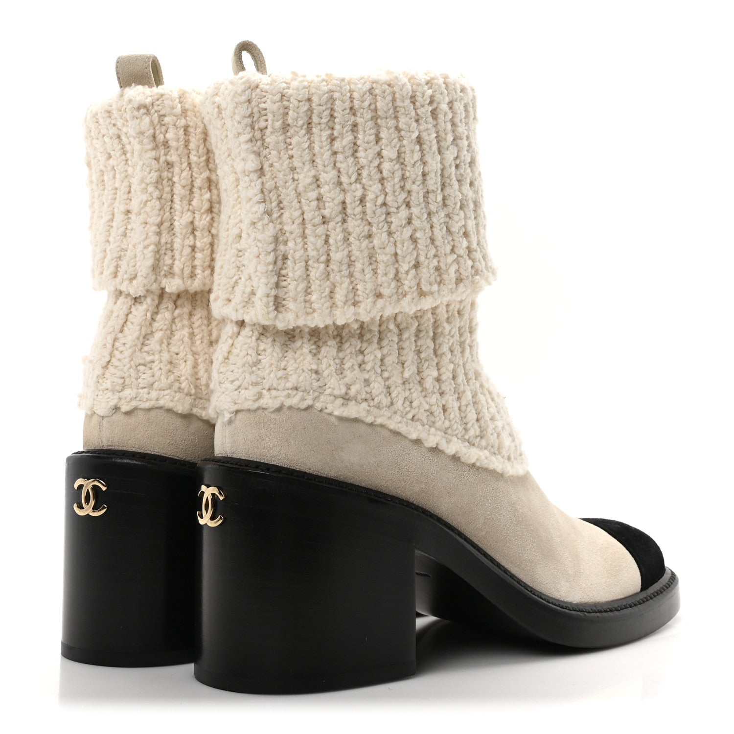 Chanel Suede Knit Boots 38.5 Ivory Light Gray Black 4 of 8