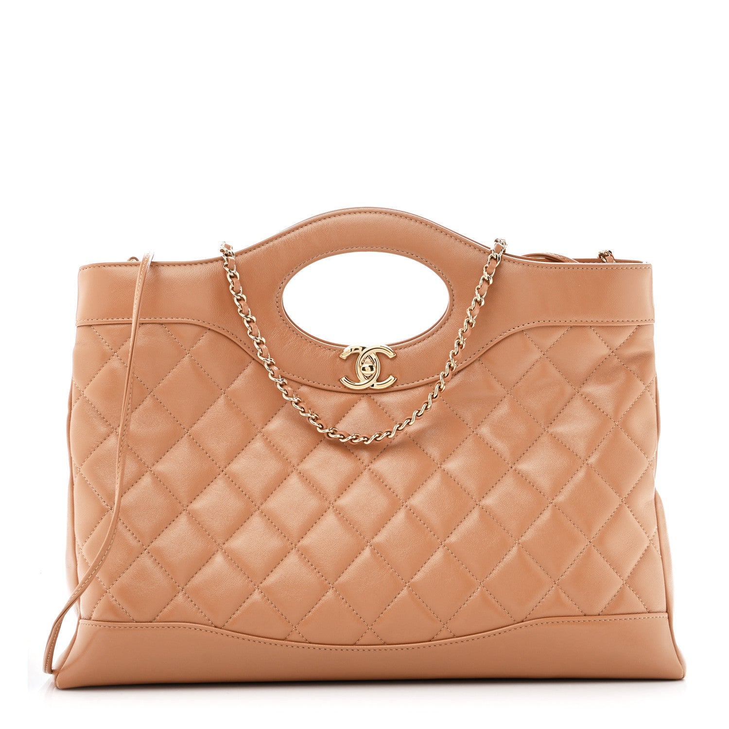 Chanel Shiny Crumpled Calfskin Quilted 31 Shopping Bag Dark Beige 1 of 13