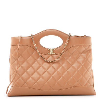 Chanel Shiny Crumpled Calfskin Quilted 31 Shopping Bag Dark Beige 1 of 13