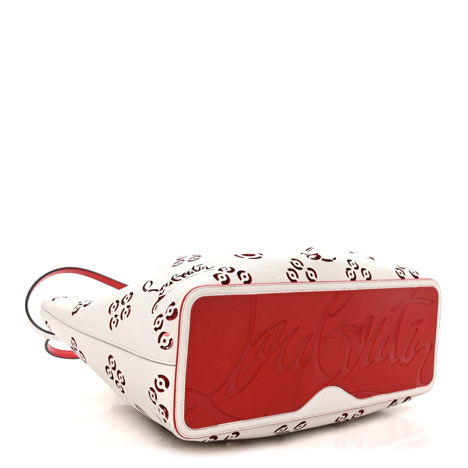 Christian Louboutin Calfskin Loubinthesky Large Perforated Cabarock Spikes Tote Snow 4 of 9