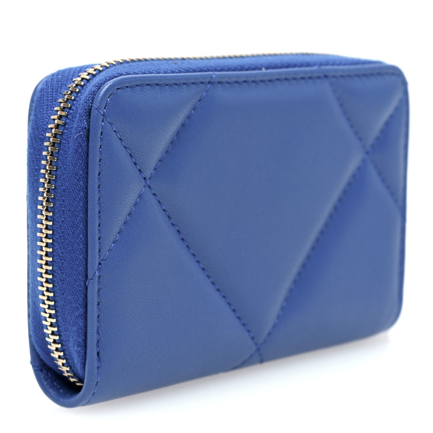 Lambskin Quilted Chanel 19 Zip Around Coin Purse Wallet Dark Blue