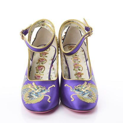 Gucci Satin Embroidered Dragon Caspar Pumps 38 Purple Oro Vecchio Black 3 of 7