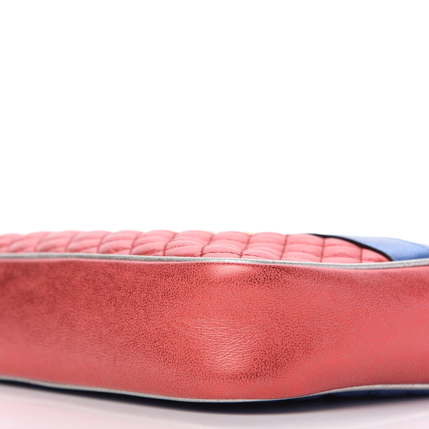Gucci Laminated Nappa Trapuntata Small Zumi Shoulder Bag Rosso Marine Argento 7 of 10
