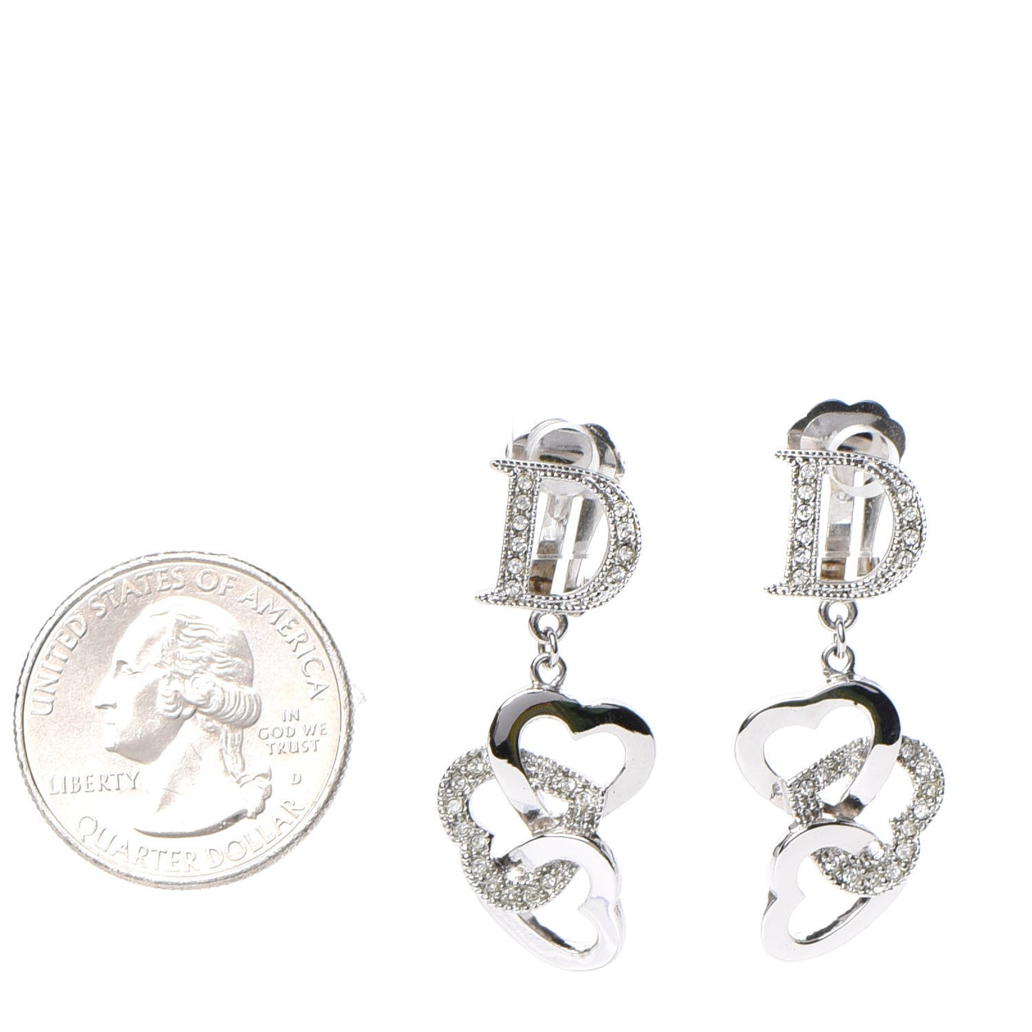 Crystal Heart Hoop Clip On Earrings Silver