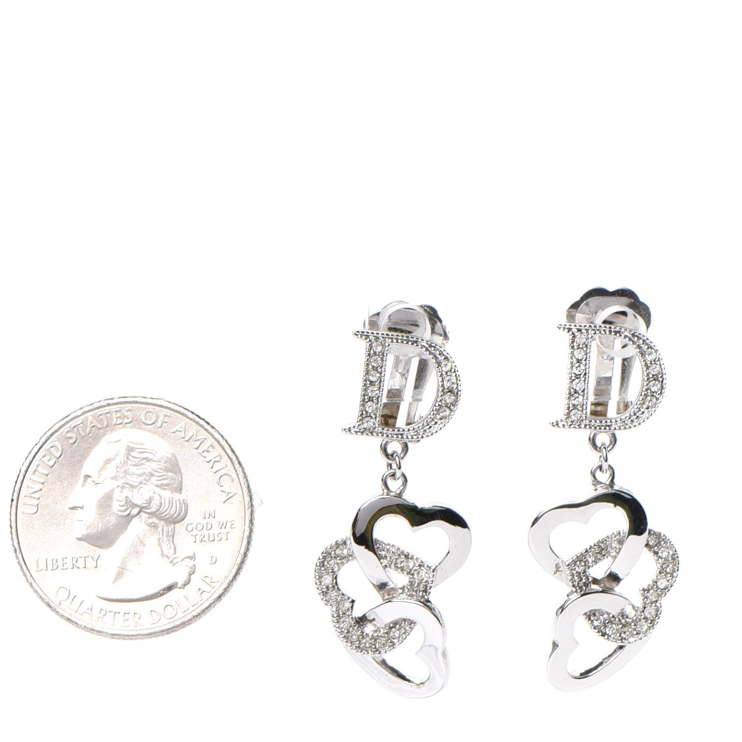 Christian Dior Crystal Heart Hoop Clip On Earrings Silver 2 of 4
