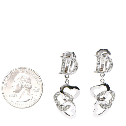 Christian Dior Crystal Heart Hoop Clip On Earrings Silver 2 of 4