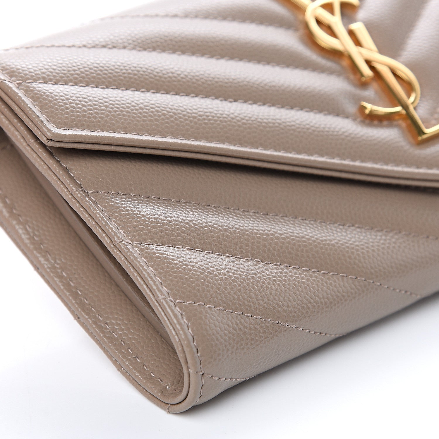 Saint Laurent Grain De Poudre Matelasse Chevron Monogram Flap Wallet Taupe 6 of 9