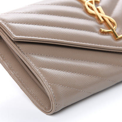 Saint Laurent Grain De Poudre Matelasse Chevron Monogram Flap Wallet Taupe 6 of 9