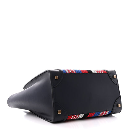 Celine Smooth Calfskin Striped Cotton Canvas Mini Luggage Navy Blue 4 of 11