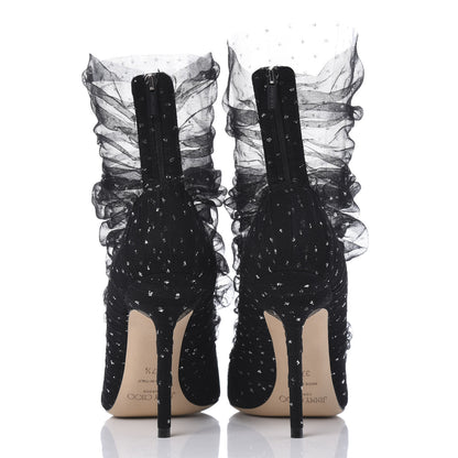 Jimmy Choo Suede Tulle Lavish 100 Pumps 37.5 Black Silver 7 of 9